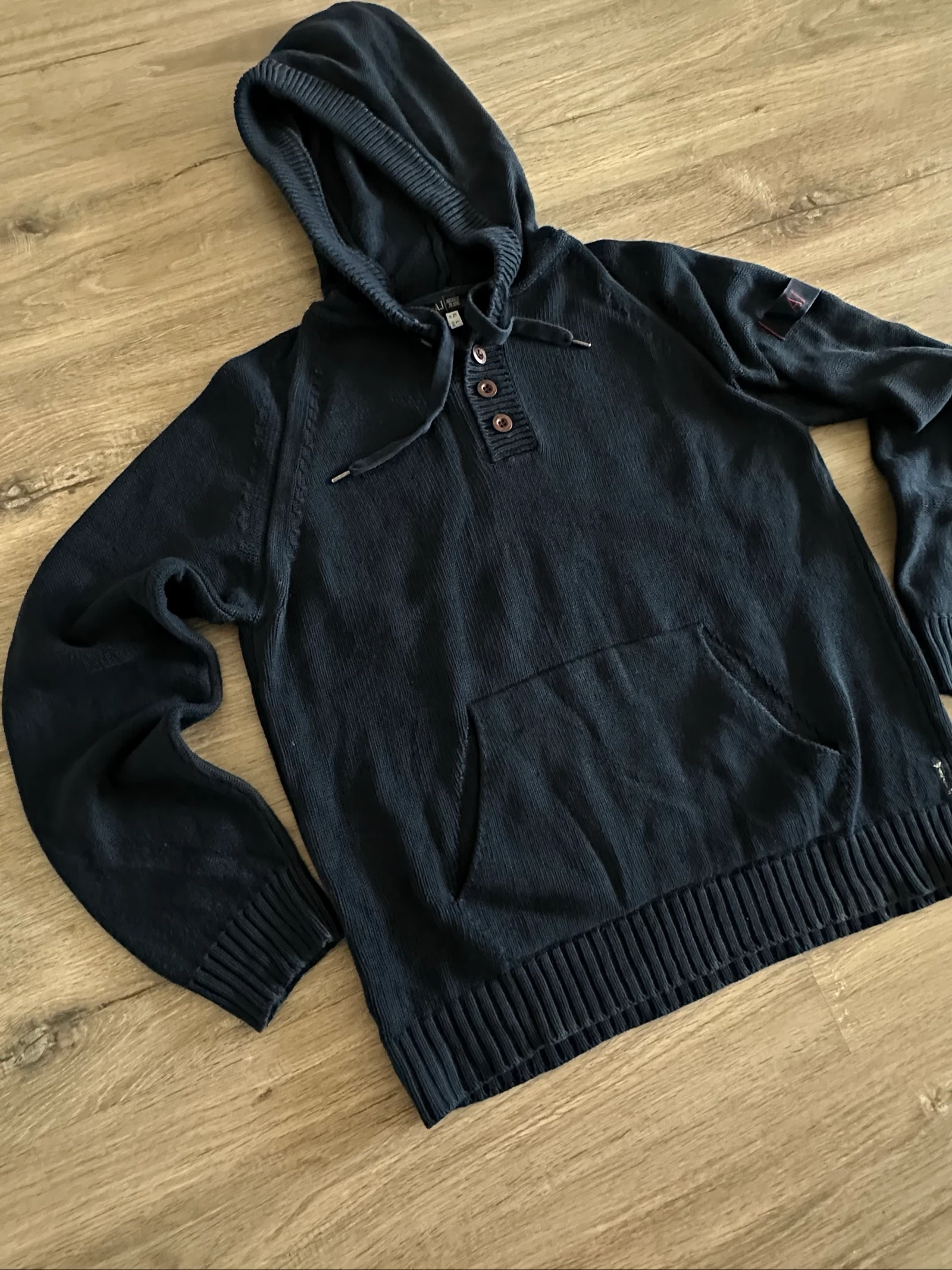 Armani Jeans Pull à Capuche 100% Coton Bleu Marine Taille XL – photo 4